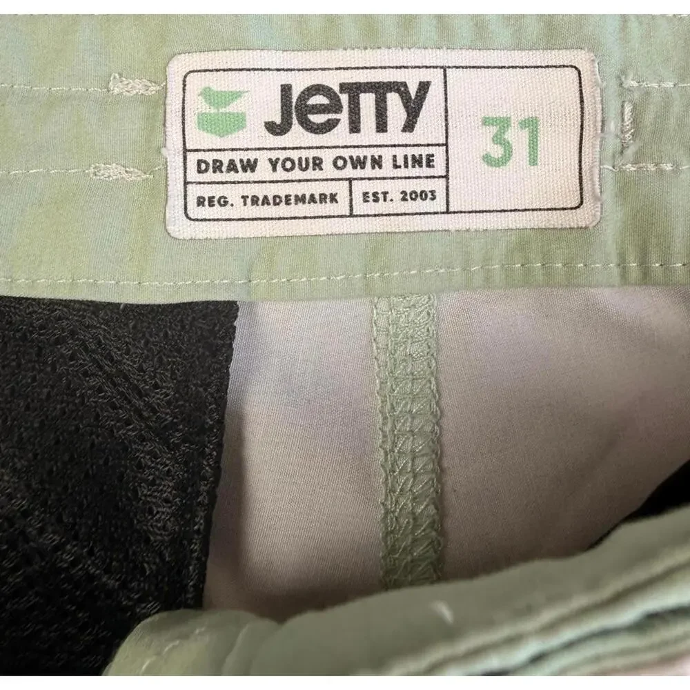 Jetty Men's Board Shorts • Size 31 • Sage Green & Pink Stripe • Surf Swim Trunks